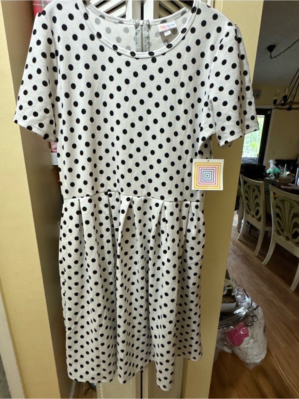 LuLaRoe Black and White Polka Dot Midi Dress with Short Sleeves